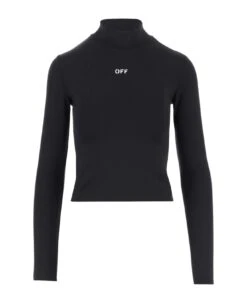 Off-White Stretch Jersey Crop Top With Logo