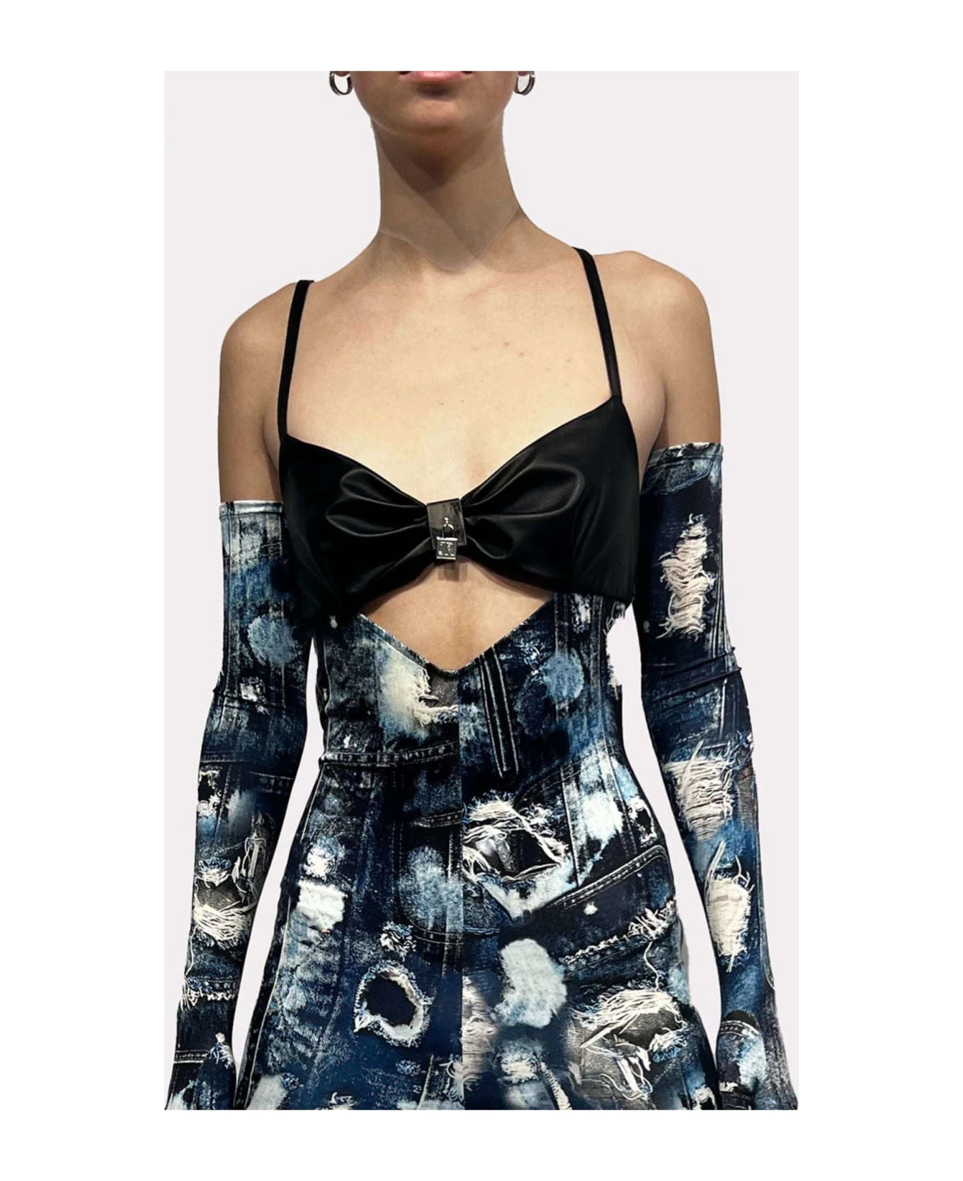 John Richmond Dress-suit With Iconic Runway Denim-effect Pattern. Contrasting Top And Thin Straps. 2 John Richmond Dress-suit With Iconic Runway Denim-effect Pattern. Contrasting Top And Thin Straps. - Image 2