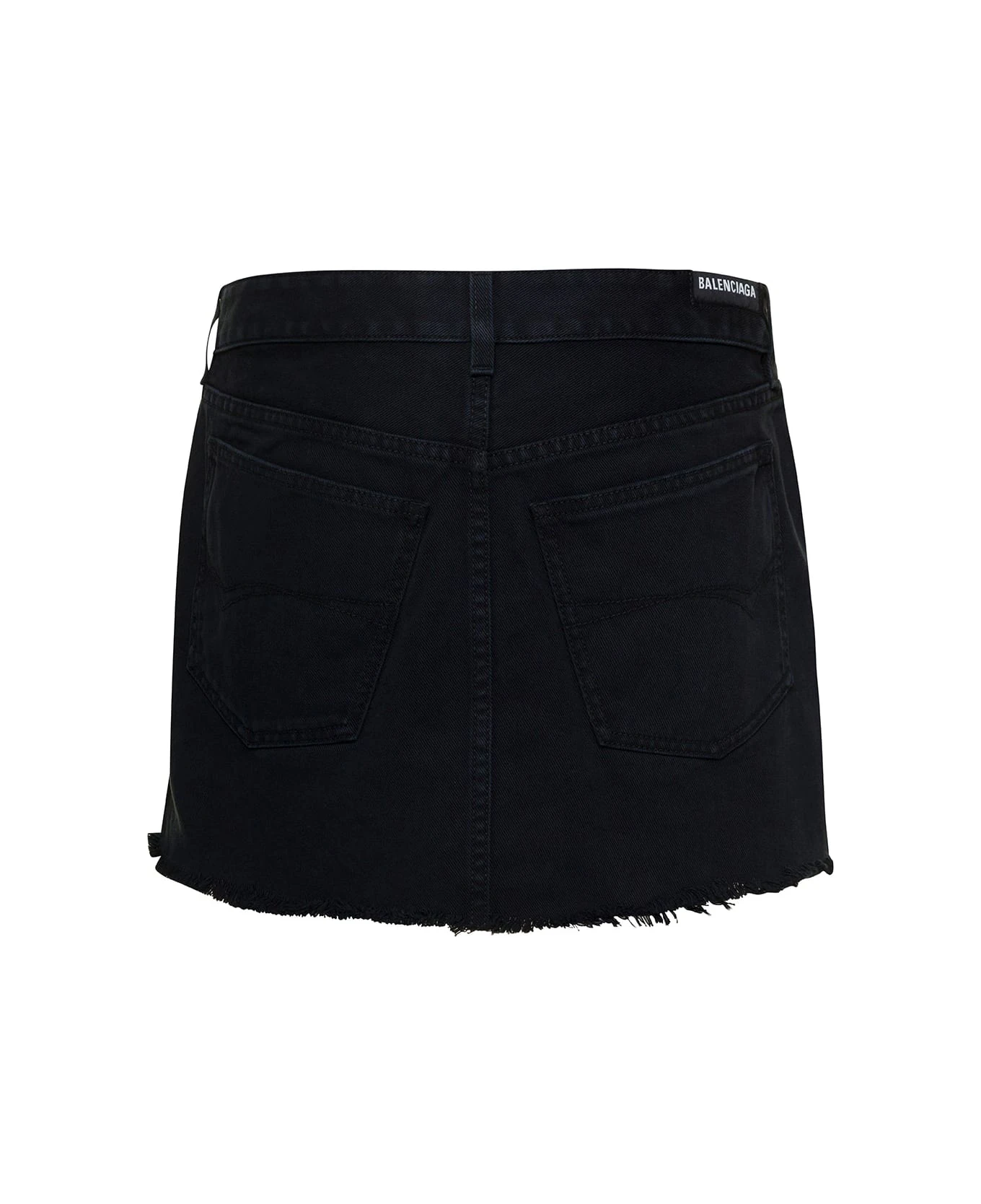 Balenciaga Black Miniskirt With Raw-cut Hem In Cotton Woman 2 Balenciaga Black Miniskirt With Raw-cut Hem In Cotton Woman - Image 2