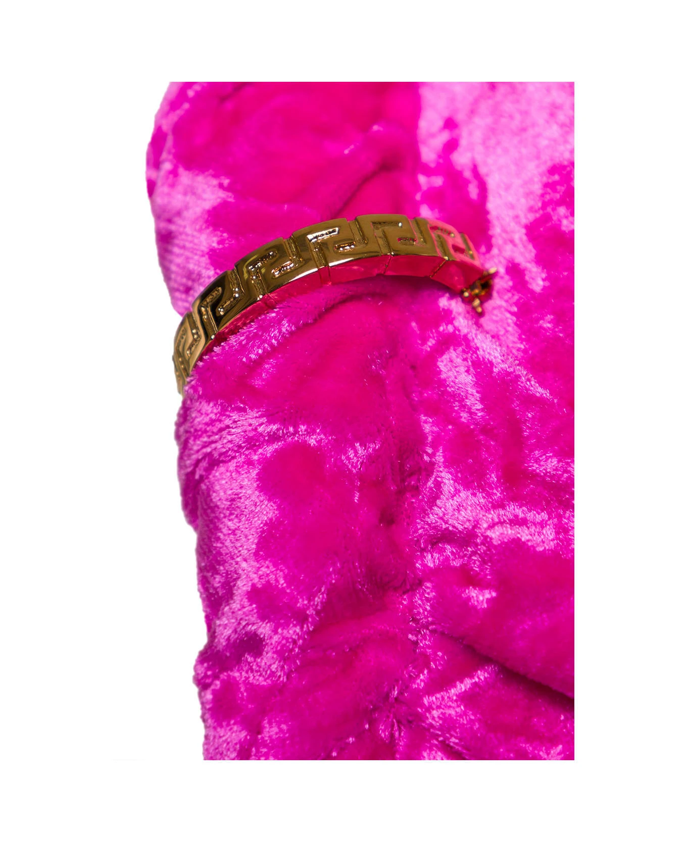 Versace Fuchsia One-shoulder Mini Dress With Greca Detail And Cut-out At The Back In Crushed Velvet Woman 3 Versace Fuchsia One-shoulder Mini Dress With Greca Detail And Cut-out At The Back In Crushed Velvet Woman - Image 3