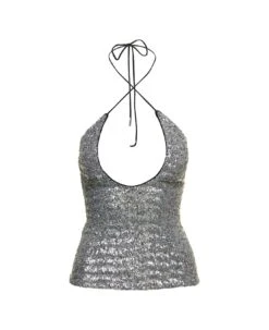 'alyx' Silver-colored Top With Criss Cross Neckline And All-over Paillettes In Tech Fabric Woman