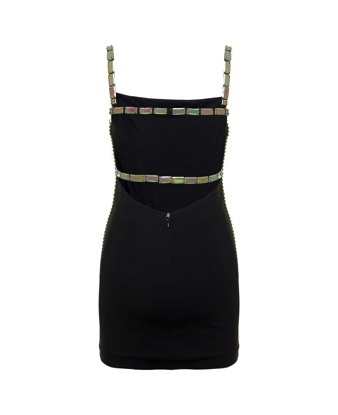 'rue' Mini Green Dress With Mirror Sequins In Stretch Rayon Woman 2 'rue' Mini Green Dress With Mirror Sequins In Stretch Rayon Woman - Image 2