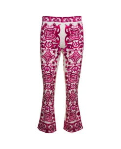 Dolce & Gabbana Two-tone Pants With Flared Leg And All-over 'maioliche' Print In Silk Woman