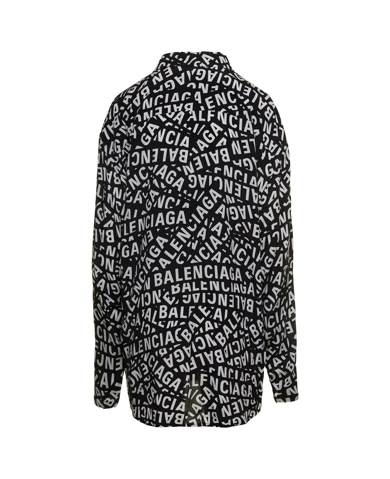 Balenciaga Two-tone 'minimal' Blouse Wiith 'all-over' Stripes Logo Print In Viscose Blend Woman 2 Balenciaga Two-tone 'minimal' Blouse Wiith 'all-over' Stripes Logo Print In Viscose Blend Woman - Image 2