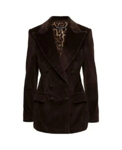 Dolce & Gabbana Brown Double-breasted Jacket With Branded Buttons In Corduroy Woman
