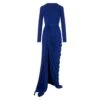 Alexander McQueen Long Draped Dress In Ultramarine Blue Silk