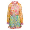 Zimmermann 'raie' Multicolor Long Sleeved Playsuit With All-over Floreal Print In Silk Woman
