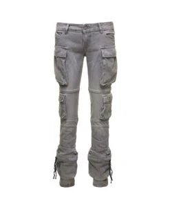 'essie' Grey Low-waisted Multi-pockets Jeans In Denim Woman