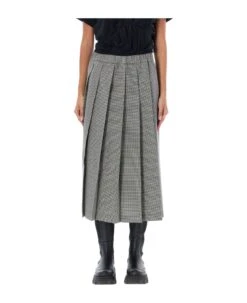 Comme Des Garcons Pleated Midi Skirt Houndstooth