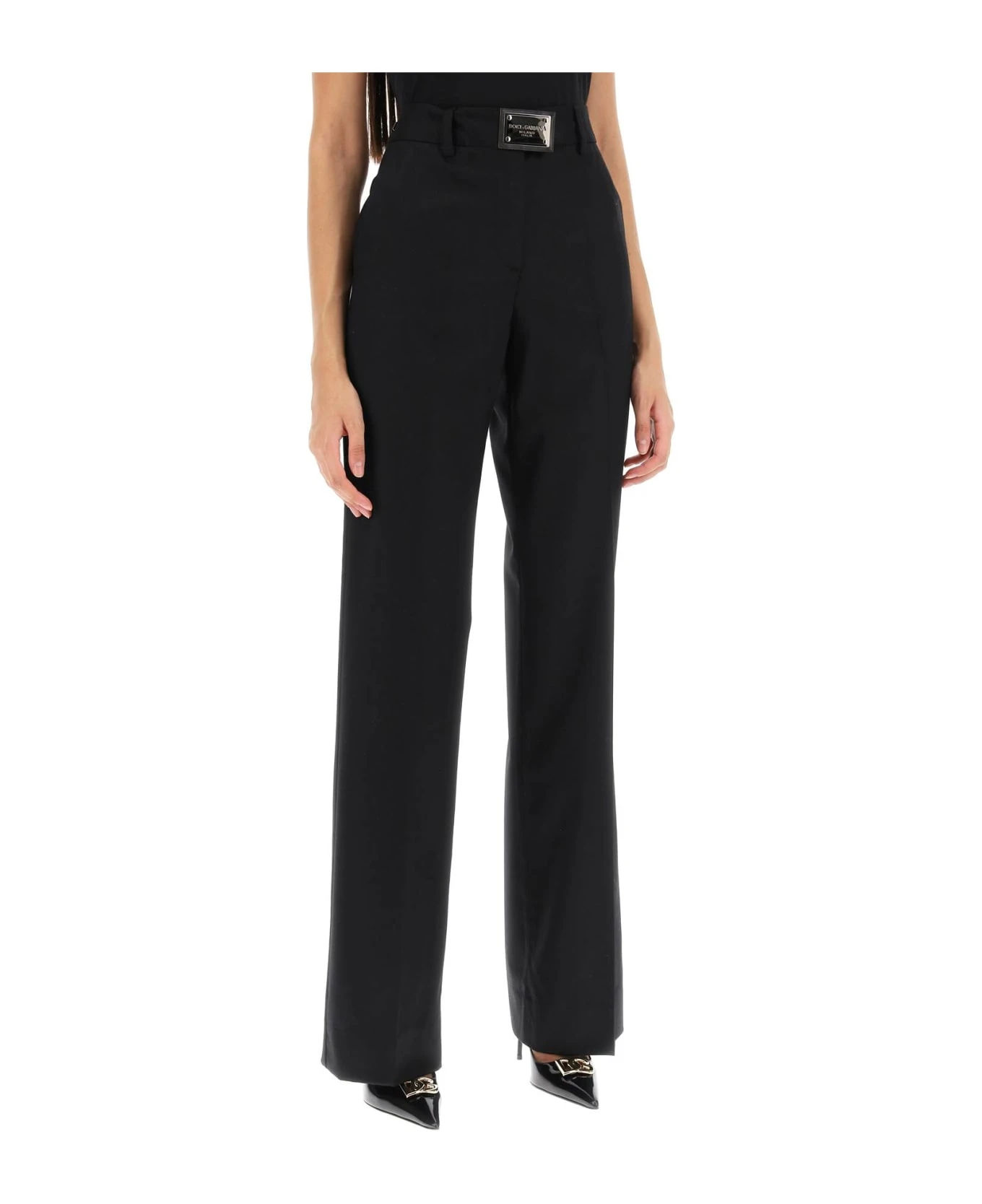 Dolce & Gabbana Flannel Trousers With Logo Tag 2 Dolce & Gabbana Flannel Trousers With Logo Tag - Image 2