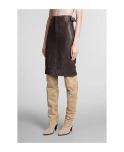 Bertille Skirt In Brown Leather -Italist Store f8757e3c786ba3e73070fa2f28bec5c4