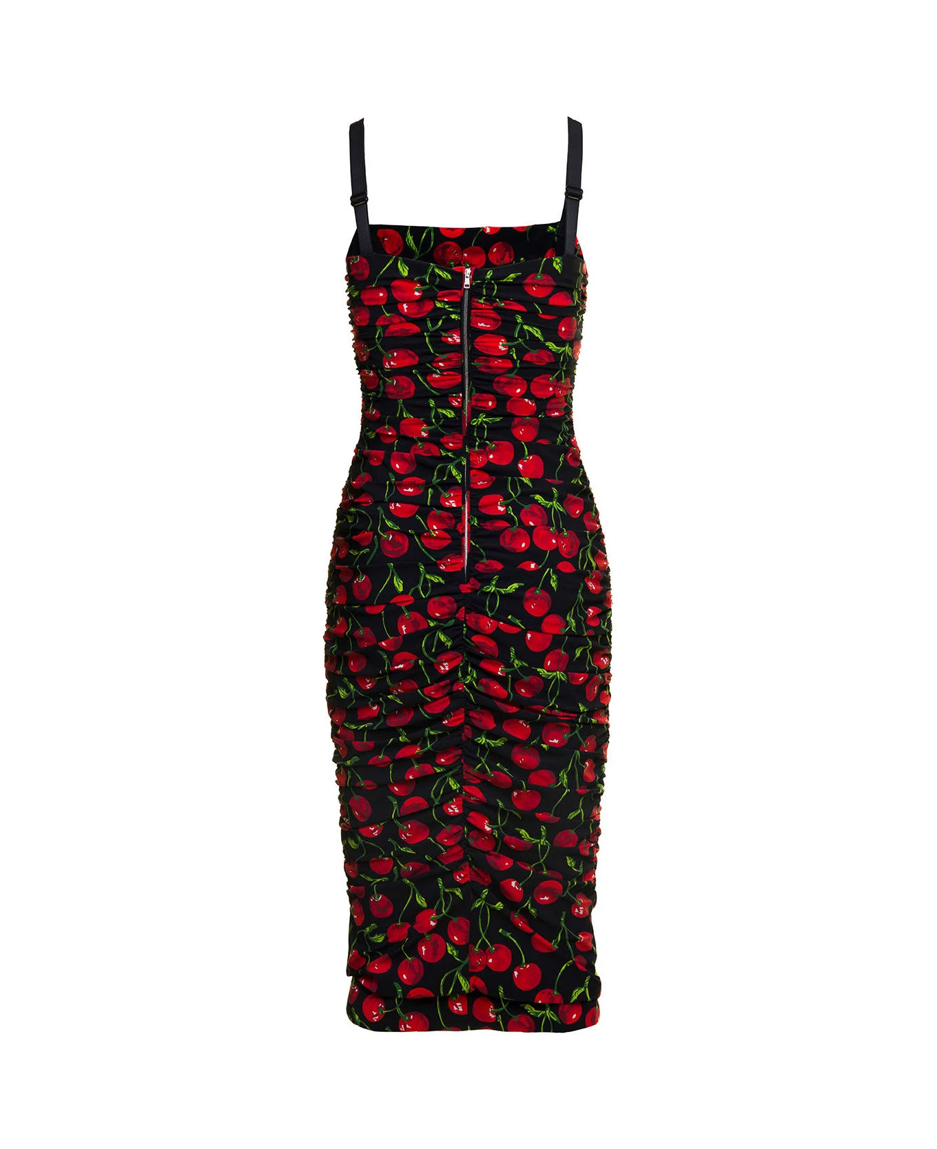 Dolce & Gabbana Black Midi Dress With All-over 'cherise' Print In Stretch Fabric Woman 2 Dolce & Gabbana Black Midi Dress With All-over 'cherise' Print In Stretch Fabric Woman - Image 2
