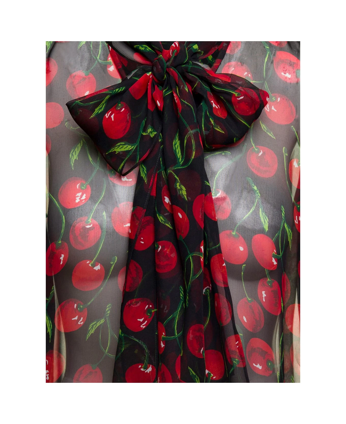 Dolce & Gabbana Black Blouse With Transparent All-over 'cherise' Print In Silk Woman 3 Dolce & Gabbana Black Blouse With Transparent All-over 'cherise' Print In Silk Woman - Image 3