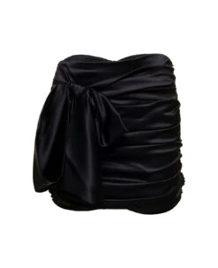 Dolce & Gabbana Short Black Draped Skirt With Bow Detail In Stretch Silk Woman
