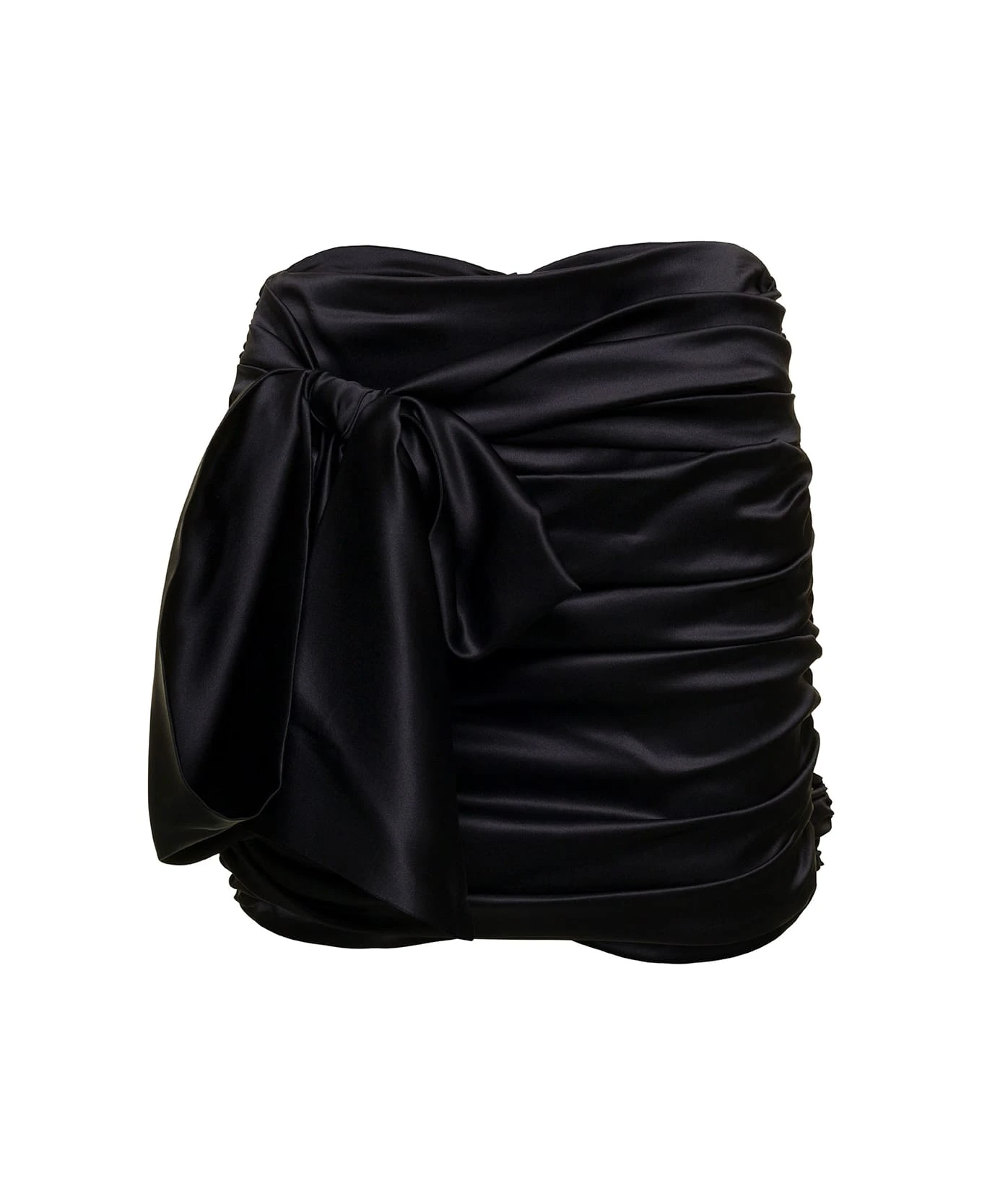 Dolce & Gabbana Short Black Draped Skirt With Bow Detail In Stretch Silk Woman 1 Dolce & Gabbana Short Black Draped Skirt With Bow Detail In Stretch Silk Woman